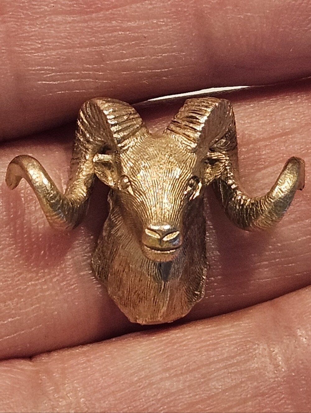 Antique 3D Victorian Solid 10k Yellow Gold Brass Ram Head Pendant 7.13g